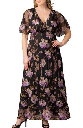 Kiyonna Embroidered Elegance Floral Gown in Purple Peonies at Nordstrom, Size 0X