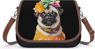 Generic Pug Dog Cute Crossbody Bag Womens Handbag PU Message Bags Shoulder Purse with Adjustable Strap