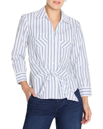 Nic+Zoe Nic & Zoe Striped Iconic Tie Front Shirt