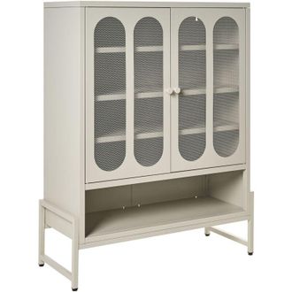 Beliani Credenza in acciaio con 2 ante ovali traforate e 5 ripiani beige stile industriale moderna