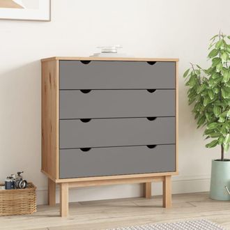Berkfield Home Drawer Cabinet OTTA Brown&Grey 76.5x39.5x90cm Solid Wood Pine in Grey | Size: 76.5x39.5x90 cm