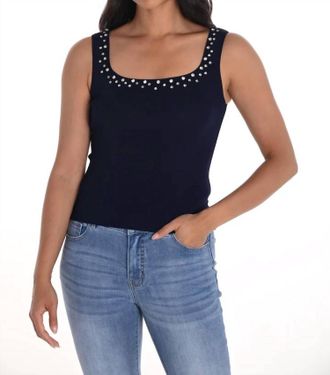 Frank Lyman Design Kiera Knit Sleeveless Top In Navy