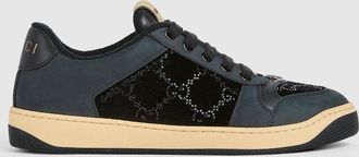 Gucci Womens GG Crystal Screener Sneaker, Black, Fabric