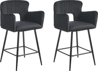 Beliani Conjunto De 2 Sillas De Bar Modernas Asiento De Terciopelo Con Reposabrazos Respaldo Acolchado Negro Sanilac
