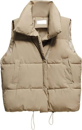 Generic Womens Gilets Padded Vest Cropped Puffer Gilet Ladies High Stand Collar Lightweight Zip Puffer Gilets Winter Sleeveless Thermal Vest Quilted Gilet Out