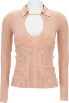 Elisabetta Franchi Asymmetric V-Neck Knitted Tricot Sweater