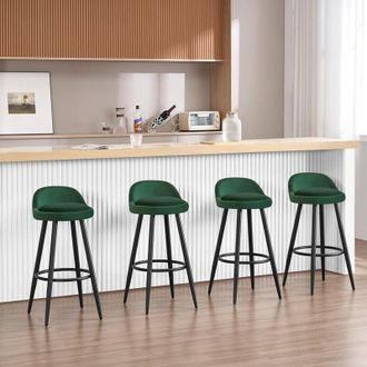 Woltu 4x Sgabello Bar Sedia Cucina Alta con Poggiapiedi in Velluto e Metallo Verde scuro