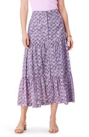Nic+Zoe Falling Fans Tiered Cotton Skirt in Purple Multi at Nordstrom Rack, Size Xx-Large