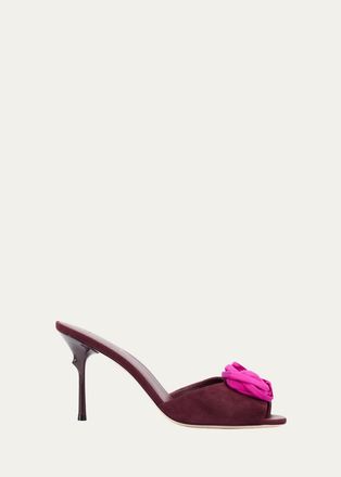 Roger Vivier 85mm Epine Rose Suede Mules