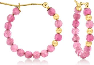 Ross-Simons Pink Tourmaline Bead Hoop Earrings With 10kt Yellow Gold