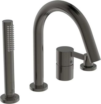 Ideal Miscelatore bordo vasca 4 fori joy con bocca magnetica grigia con doccetta a bastone e deviatore Ideal standard