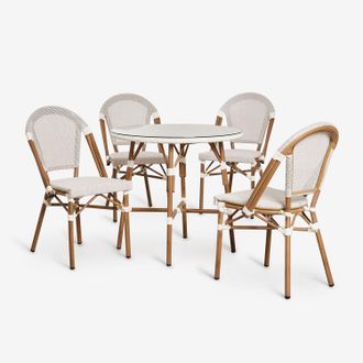 Sklum Sklum - Set De Mesa Redonda &Oslash;80 Cm Y 4 Sillas De Comedor Apilables En Aluminio Brielle Bistro