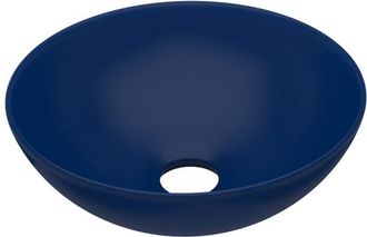 vidaXL Lavabo de cuarto de baño redondo de cerámica azul oscuro vidaXL