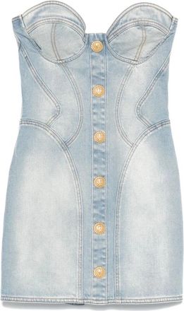 Balmain Sweetheart Neck Strapless Short Dress - Dames - Korte kleedjes - Blauw - S - Denim - Kleedjes