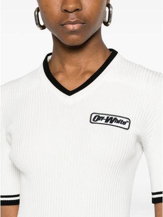 Off-white Ribbed Knit with Logo Patch Dress - White