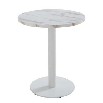 Oviala Mesa de comedor 60 cm pie blanco y revestimiento de m&aacute;rmol blanco