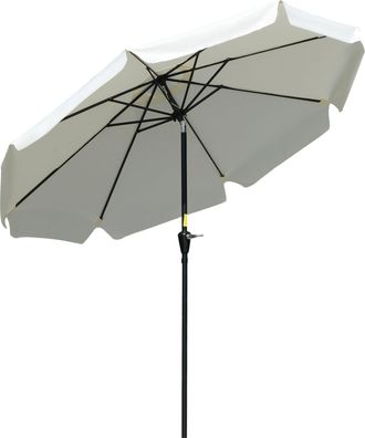 OUTSUNNY 2.7m Patio Umbrella Garden Parasol with Crank - Ruffles - 8 Ribs - White | TJ Hughes