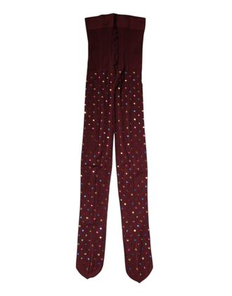 Dolce & Gabbana Womens Maroon Nylon Crystal Embellished Pantyhose Tights Elastane Clothing