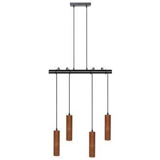Beliani L&aacute;mpara Colgante Moderna 4 Luces Pantalla Madera Oscura Roble Base Metal Sal&oacute;n Dormitorio Iluminaci&oacute;n Ambiente Tutaki