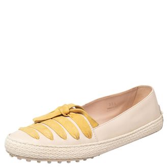 Tod's Tods Beige/yellow Leather And Suede Bow Espadrille Flats