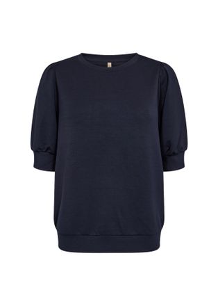 Soyaconcept Kurzarmbluse SOYACONCEPT SC-BANU 83, Damen, Gr. XL, blau (navy), Sweatware, Obermaterial: 48% Modal, 48% Polyester, 4% Elasthan, unifarben, regular fi