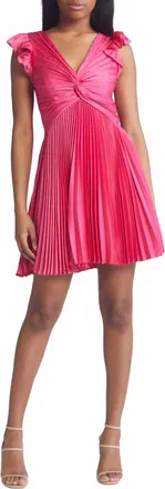 Moon River Pleated Satin Mini Dress In Pink