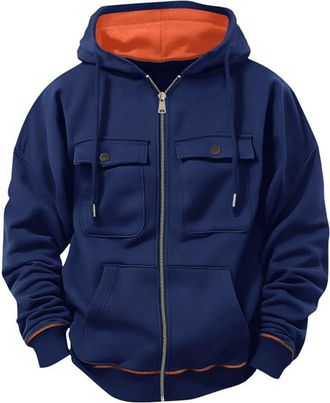 Generic Work Hoodies for Men UK Military Jacket Full Zip Sweatshirt Long Sleeve Casual Hoody Multi Pockets Warm Sport Hooded Sweatshirts Comfortable Winter Ja