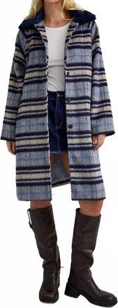 Le Lis Blanc Deux A-Line Plaid Coat In Blue