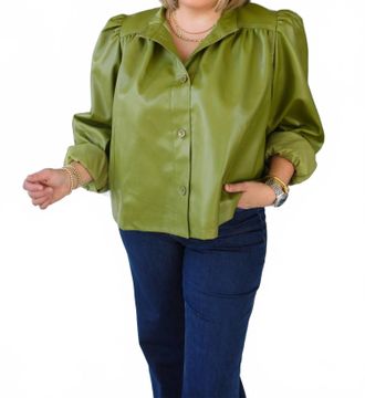 Glam High Collar Top In Olive