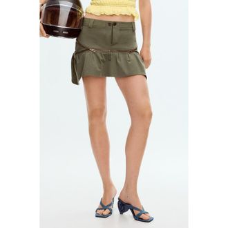Desigual Ruffle Miniskirt in Military Green at Nordstrom, Size X-Large