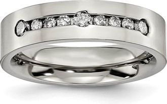 Diamond2Deal Titanium Polished 1/2 ct tw. Diamond 6mm Band Ring