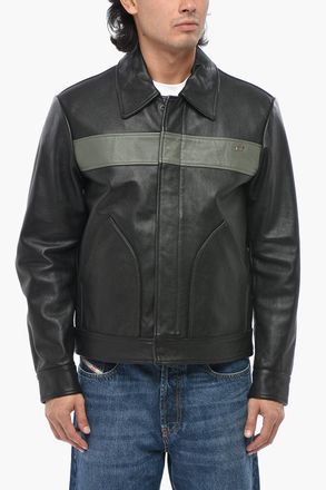 Diesel Leather Coach Jacket L-MAURINEE with Contrast Bands Diesel