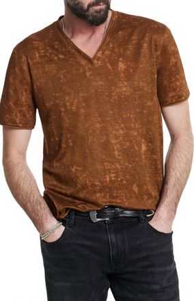 John Varvatos Wooster V-Neck Tee In Sienna Brown