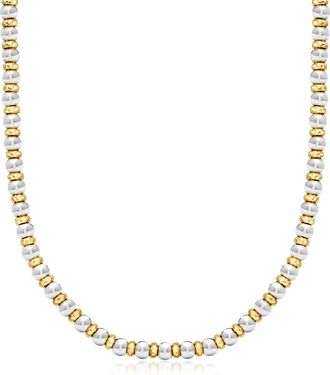 Ross-Simons Italian Sterling Silver and 22kt Gold Over Sterling Bead Necklace