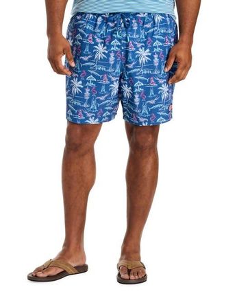 Vineyard Vines Big & Tall Printed Chappy Swim Trunks in Keys Moonshine at Nordstrom, Size 1X Big