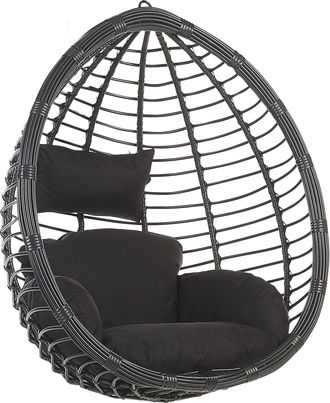 Beliani Silla Colgante De Rat&aacute;n Negra Para Interior-exterior Forma De Huevo Estilo Boho Tollo