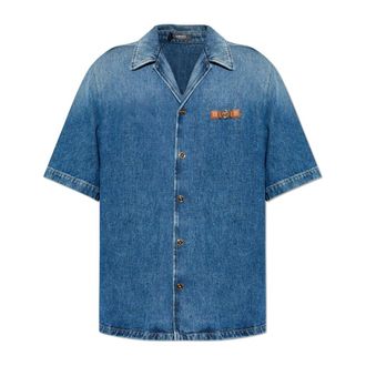 Versace Denim Shirts, male, Blue, Size: 2XL Denim Shirt with Short Sleeves