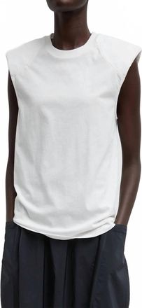 Tibi Padded Shoulder Sleeveless Muscle Tee In White