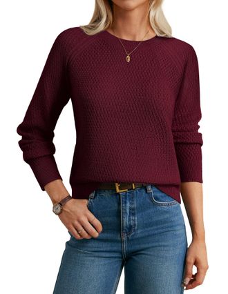 Grace Karin Womens Jumpers Long Sleeve Merino Wool Blend Sweater Crew Neck Classic Knitwear for Fall Winter Red S