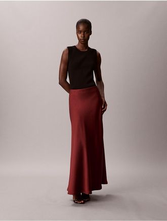 Calvin Klein Womens Double-Faced Satin Pull-On Maxi Skirt - Red - XS