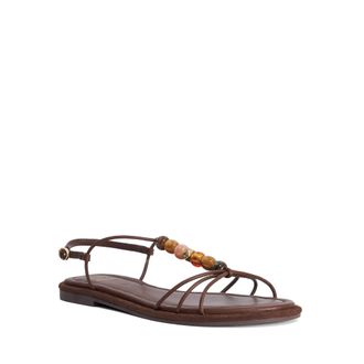 Dune London Womens Ladies Lemnos - Beaded T-Bar Strappy Sandals - Brown Leather - Size UK 7