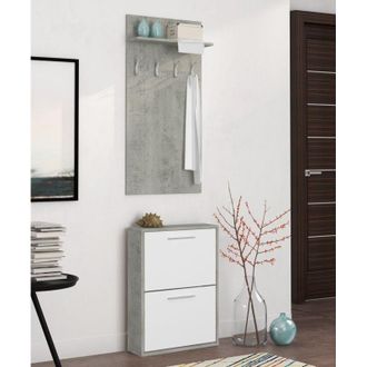 Dmora Mueble De Entrada Sestola, Perchero, 2 Puertas, 2 Compartimentos, 54x28x181h Cm Gris Cemento