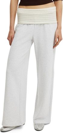 Cotton On Womens Fold Over Waistband Sweatpant in Light Grey Marle Stripe at Nordstrom, Size X-Small