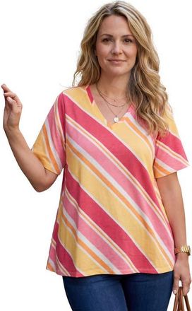 Roaman's Plus Size Ultimate Short Sleeve Swing Tee in Banana Multi Stripe at Nordstrom, Size 36