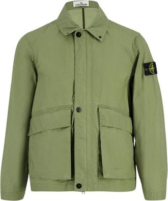 Stone Island Jassen, Heren, Groen, XL, Katoen, Waxed Tela Coach Jacket