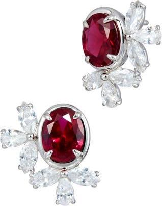 Savvy Cie Jewels Cubic Zirconia Cluster Oval Stud Earrings in Ruby Red at Nordstrom Rack