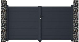 Vente-Unique Vente-unique - Cancello a battente L305 x H166 cm Alluminio pieno Antracite - nazario