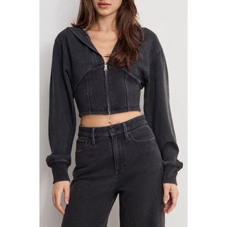 Good American Jeanius Corset Crop French Terry Zip Hoodie in Black430 at Nordstrom, Size 3X-Large