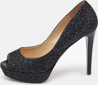 Jimmy Choo London Black Coarse Glitter Dahlia Pumps