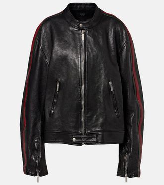 Gucci Giacca biker Web Stripe in pelle